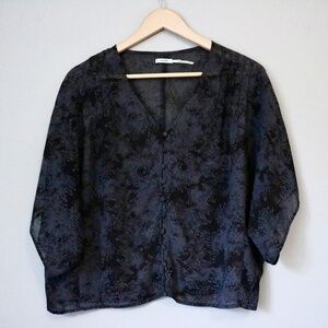 Urban Outfitters Black Grey Dolman Sheer Top